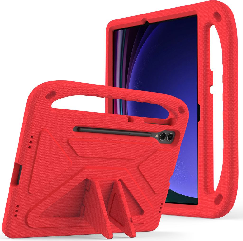 Hülle für Samsung Galaxy Tab S7+ 12,4 Zoll SM-T970/T976B/T975, Leichte Stoßfeste Eva Kinder Schutzhülle mit Griff und Faltbarem Ständer Rot