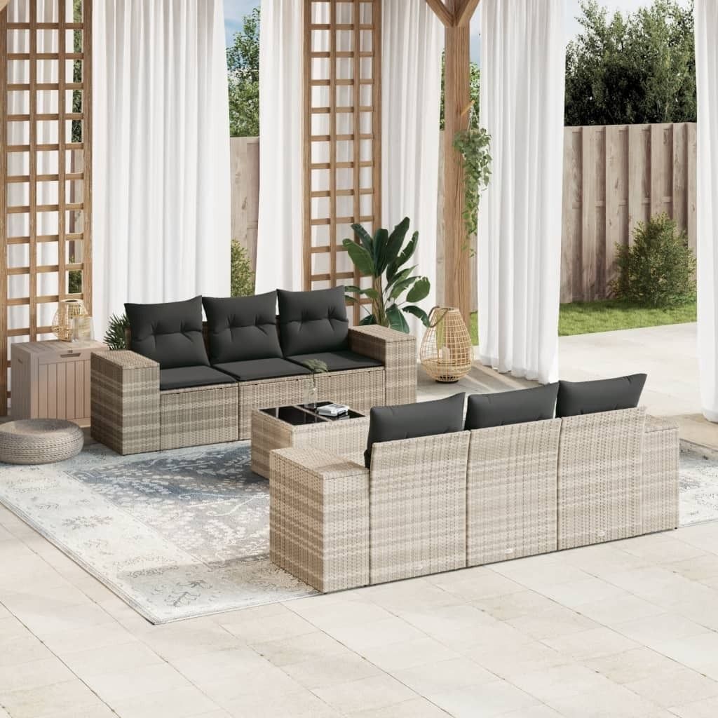 Maison Exclusive - 7-tlg. Garten-Sofagarnitur mit Kissen Hellgrau Poly Rattan