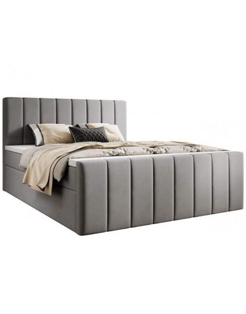 KLICKMOEBEL Kontinentalbett 180x200 HEKORO 1 Taubengrau – Boxspringbett mit Matratze, Topper & zwei Bettkästen - Komfortbett Magic Velvet