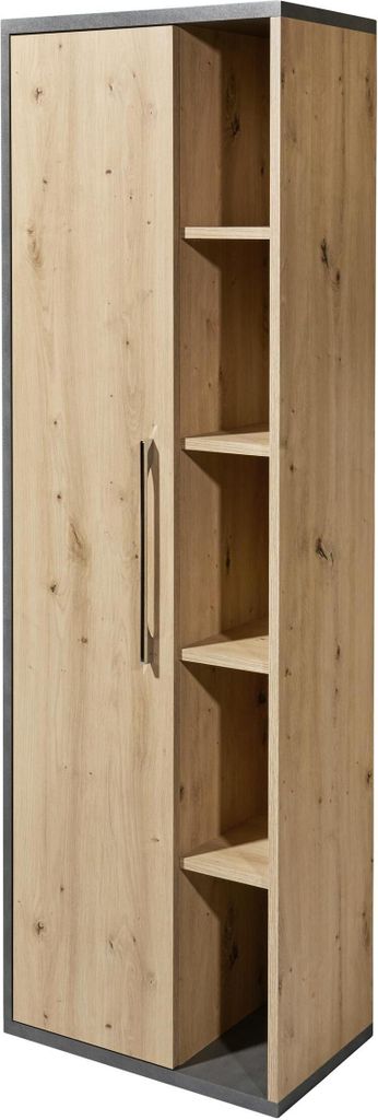 Hochschrank Nebraska I für Badezimmer, 50x160x31 cm, Matera Beton / Artisan Eiche