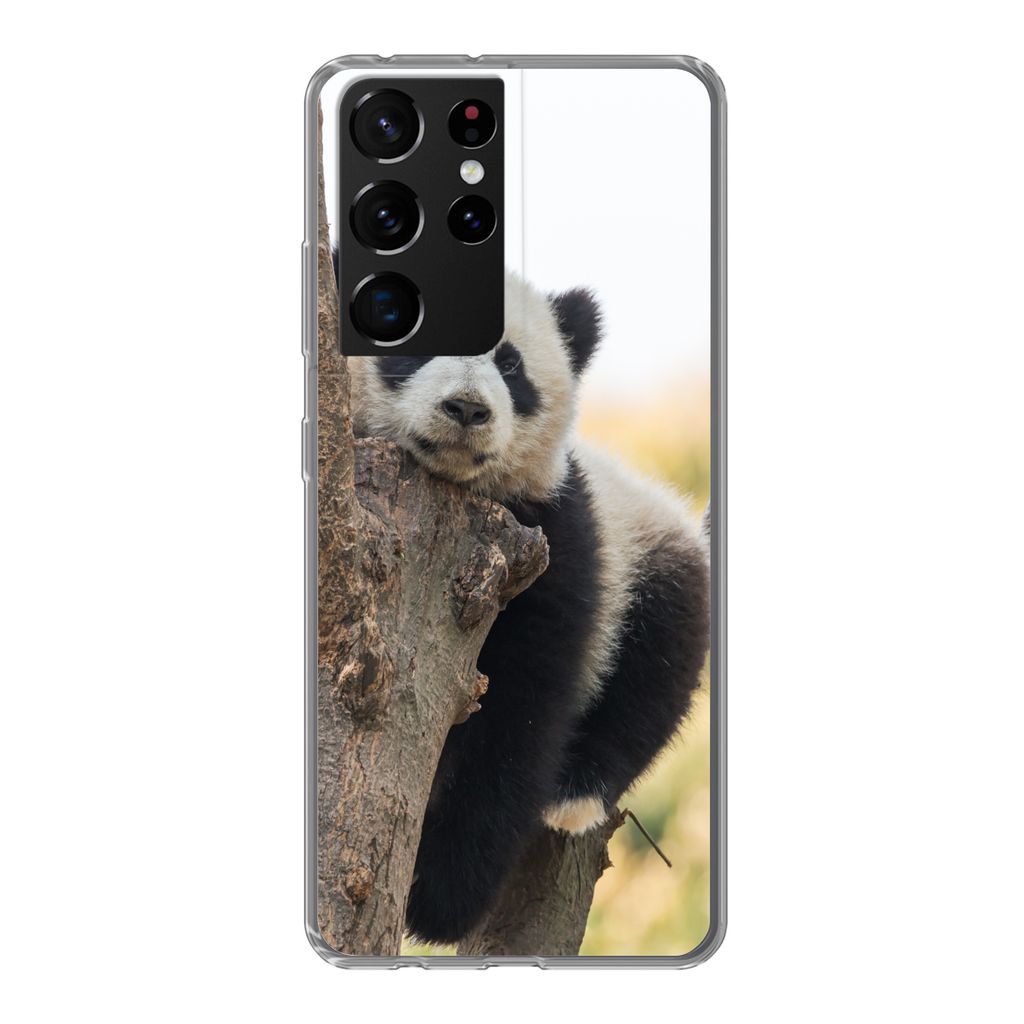 MuchoWow Handyhülle Schutzhülle Hülle für Samsung Galaxy S21 Ultra Panda - Baum - Licht Silikon Softcase Handy Hülle - Mobiltelefon