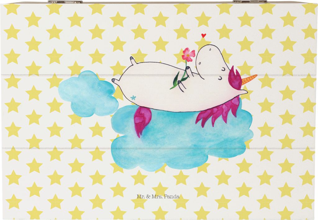 Mr. & Mrs. Panda Kiste Einhorn Verliebt 22 x 15 cm - Weiß - Geschenk, Unicorn, Einhörner, fotobox, schmuckbox, schatzkiste holz, Liebe, Wolke, Bo...