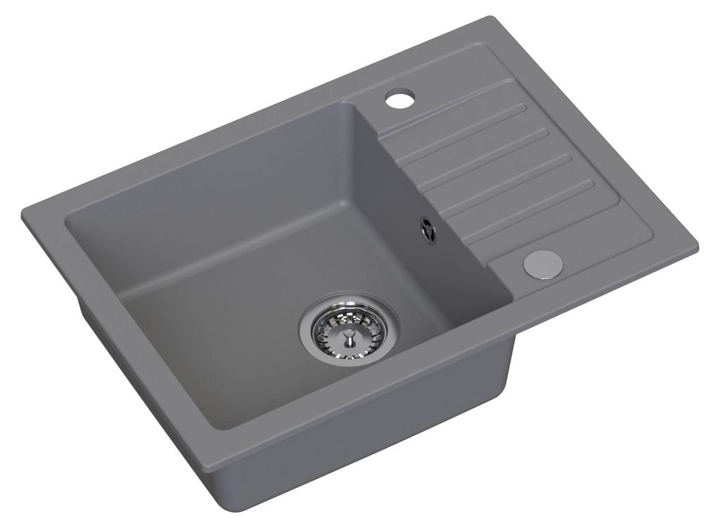 HOMEVELLO Spülbecken MOXY Einbecken Granitspüle 62x44x17,5cm Grau, Hochwertige Küchenspüle mit Siphon, Abtropffläche, Pflegeleicht, Kratzfest,...