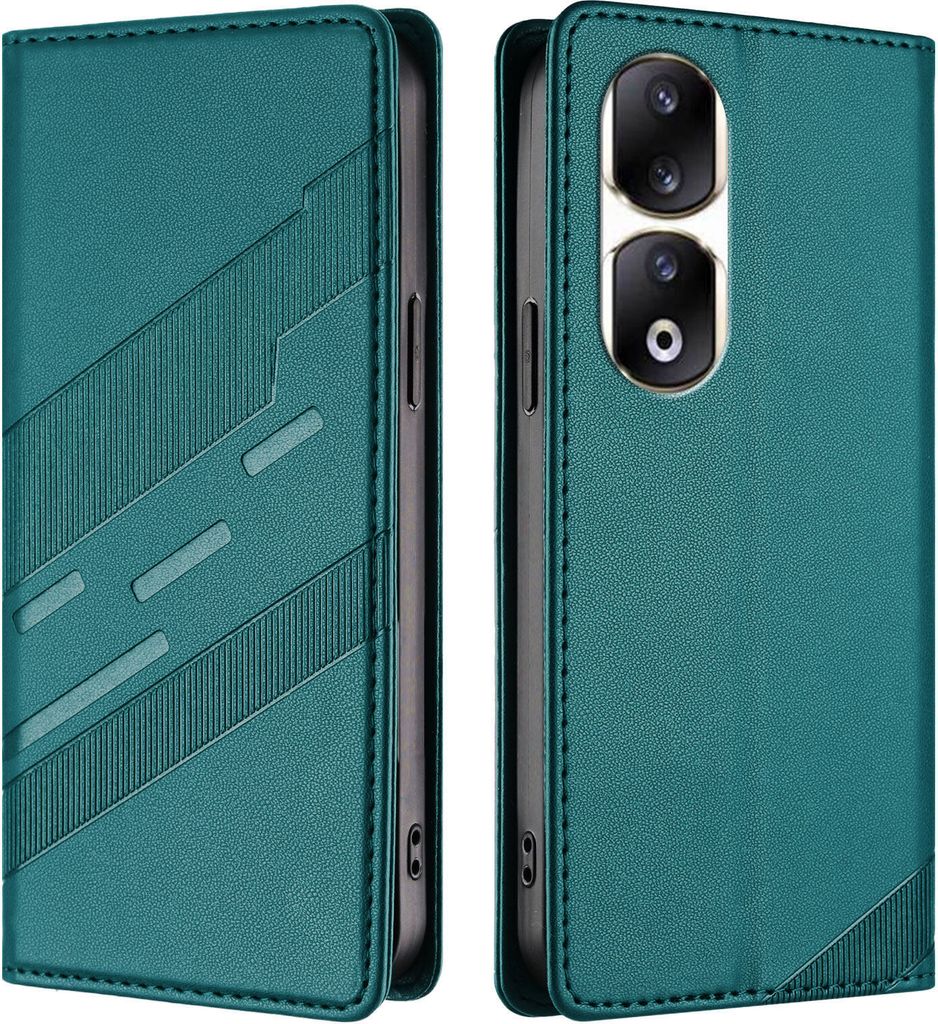 Hülle für Honor 90 Pro, Kunstleder Brieftaschen Handyhülle mit Kartenfach und Standfunktion Grün