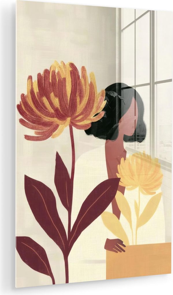MuchoWow Glasbilder - Bilder auf Wandbild - Foto auf Glas Frau - Minimalistisch - Blume 80x120 cm Wanddekoration aus Glas - Acrylglasbild - Acrylbi...