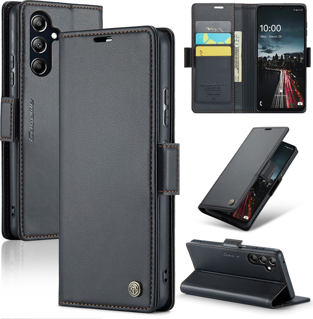 Lederhülle für Samsung Galaxy A16 Brieftasche Kartenfach Schutzhülle mit Standfunktion Schwarz