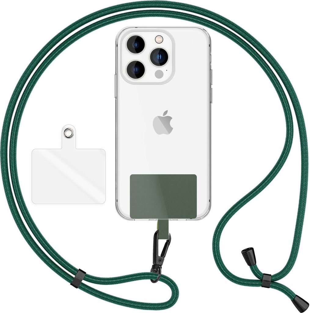 HoldMe Air Edition - Universal Lanyard mit 2 Pads & Karabinerhaken (matt-schwarz) - 160cm Handyband zum Umhängen - Dunkel-Grün