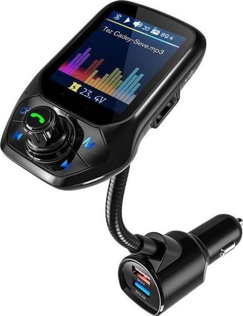 Bluetooth-FM-Transmitter, Kfz-Adapter mit QC3.0-Schnellladefunktion, 1,8-Zoll-Farb-LCD-Bildschirm und automatischer FM-Sendersuche