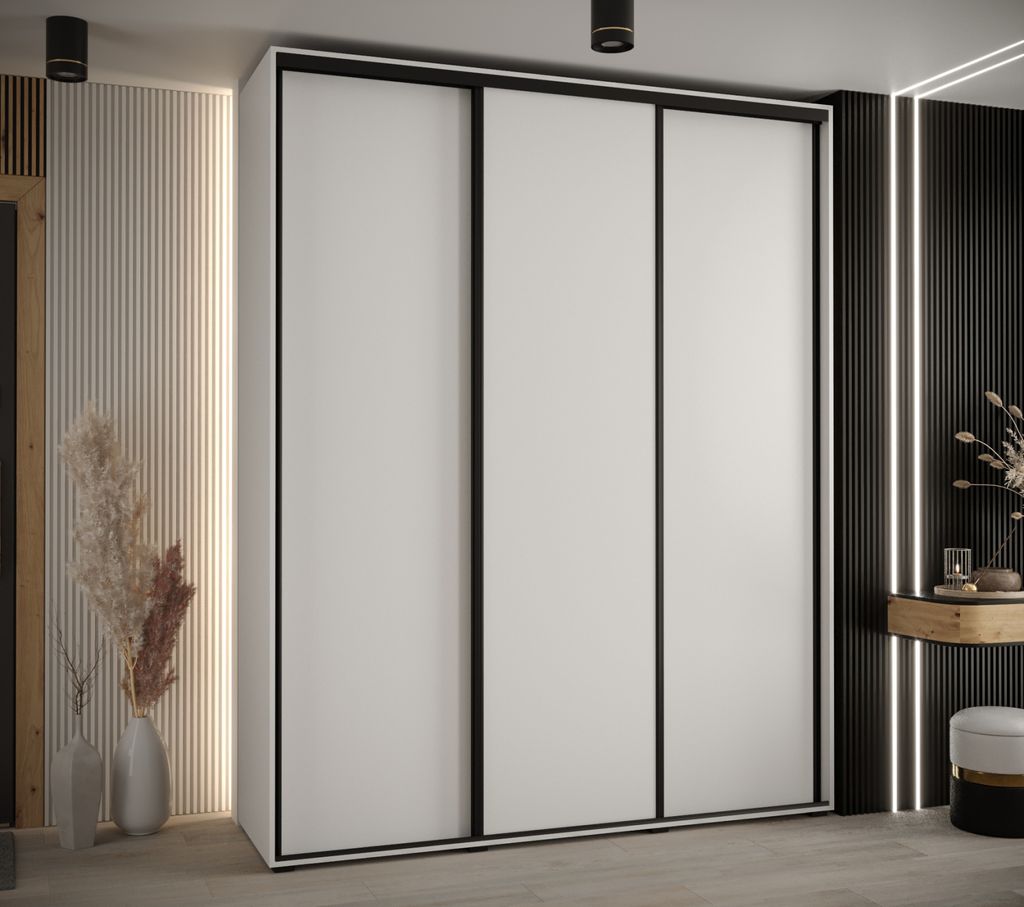 Kleiderschrank YVONA 1 - 190/45 cm, weiß/schwarz