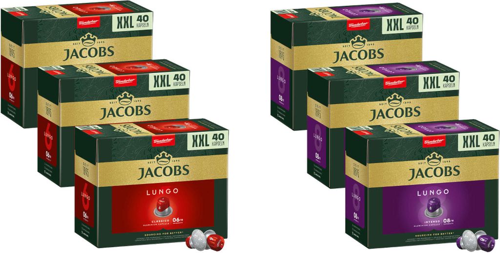 JACOBS Lungo 6 Classico + 8 Intenso - 240 Kapseln XXL-Pack Nespresso®* kompatibel