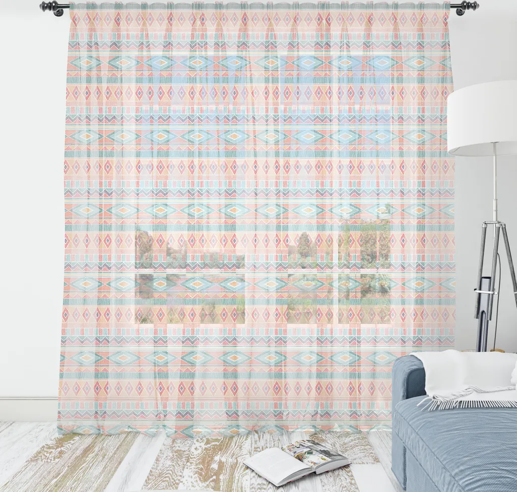 ABAKUHAUS Arazzo etnico, motivo tribale dotwork con motivi tribali astratti ripetitivi, tessuto da parete in raso setoso per soggiorno e camera da letto, 135 cm x 274 cm, multicolore pesca