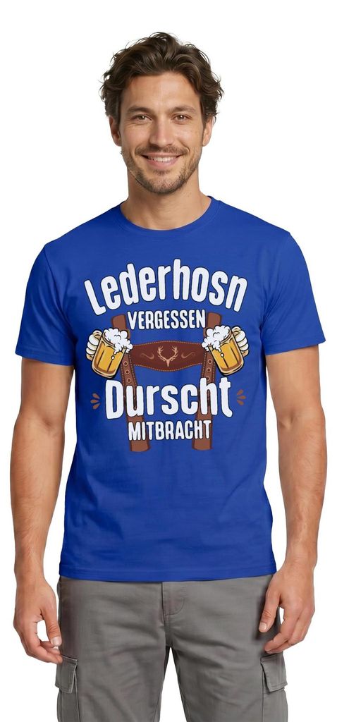 Spreadshirt Lederhose Vergessen Durscht Mitgebracht Trachten Männer T-Shirt, L, Dunkelblau