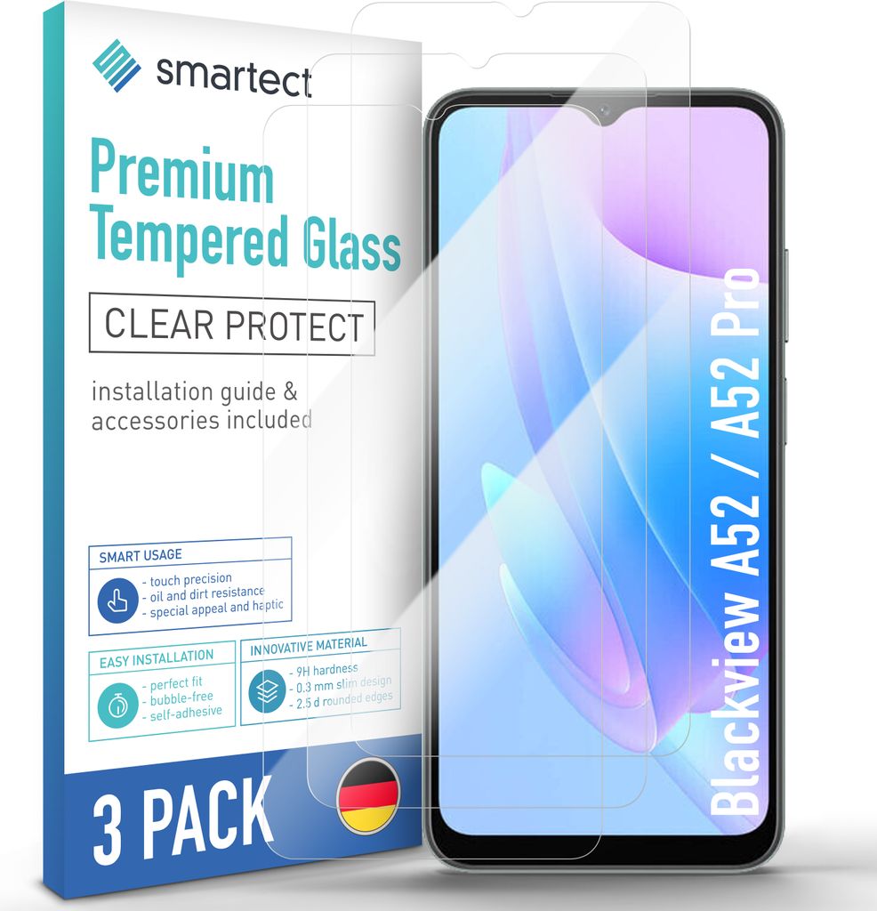 3x Schutzglas Panzerfolie für Blackview A52 / A52 Pro Displayschutz Hartglas