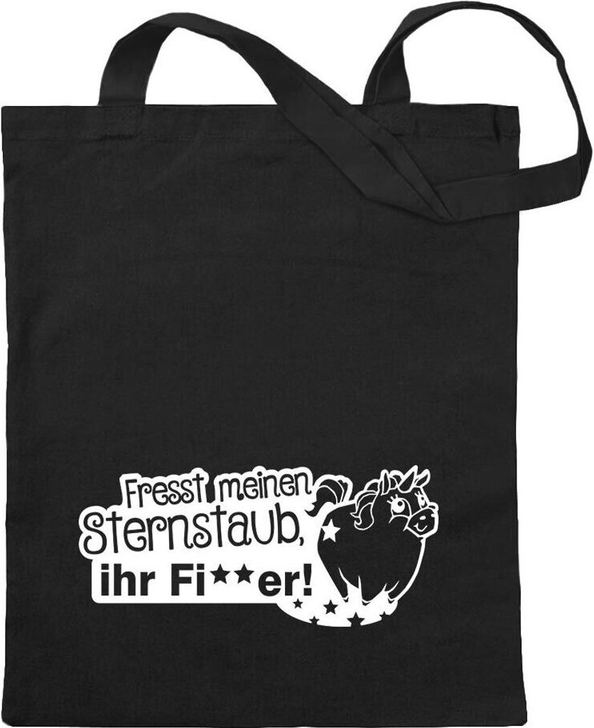 Kiwistar - Baumwolltasche - schwarz - Einhorn - fresst Sternenstaub - Tragetasche Stoffbeutel Umhängetasche Langer Henkel