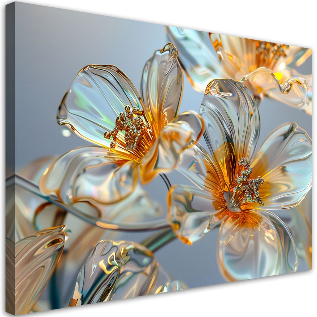 Leinwandbild Diamant-Glasblumen – Komposition 90x60 Feeby Weiß bild für die wand bereit zum aufhängen