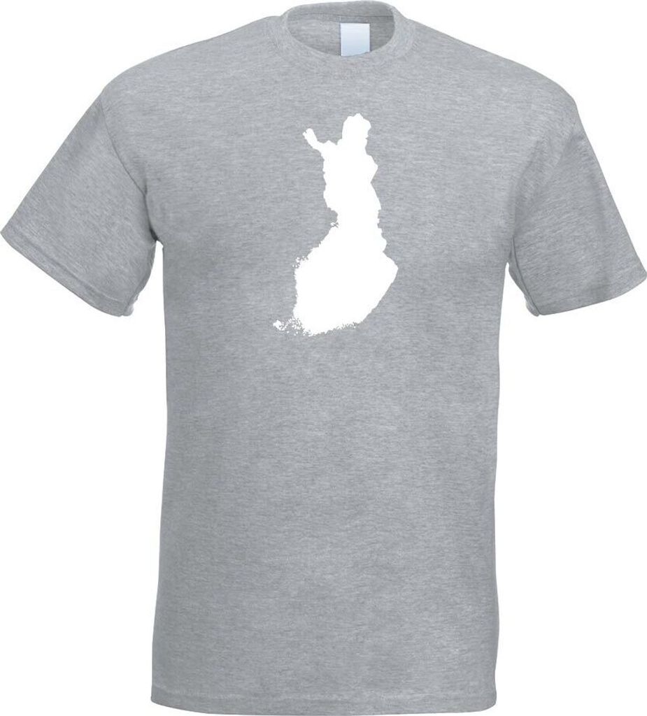 Kiwistar - T-Shirt - Graumeliert - Finnland Umriss Kontur Herren Funshirt Bedruckt Design Sprüche Spruch Motive - mit Motiv Bedruckt - Funshirt De...