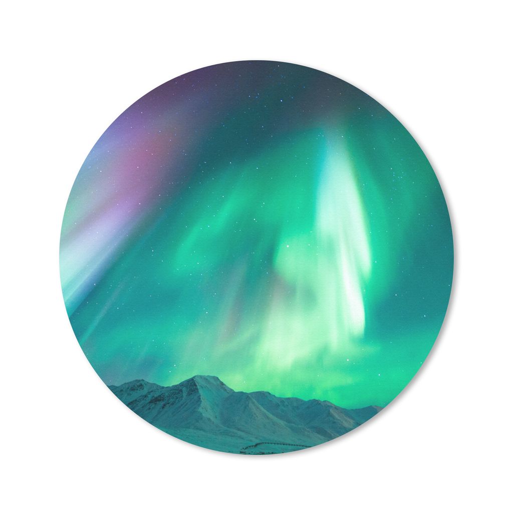 MuchoWow Mauspad Mousepad Nordlichter - Berg - Schnee 20x20 cm - Mousepads - Maus Mat - Pad - Mausunterlage - Schreibtischmatte