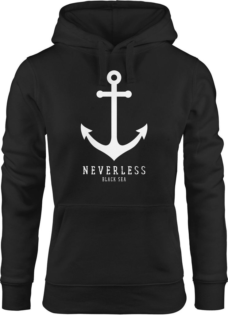 Hoodie Damen Anker Nautical Sailor Segeln Kapuzen-Pullover für Frauen Neverless schwarz XS