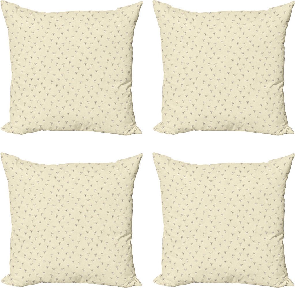 ABAKUHAUS Blumen Kissenbezug Set (4 Stück), Bestäubung im Frühling, Moderner Doppelseitiger Digitaldruck, 40 cm x 40 cm, Creme Koralle und Grau