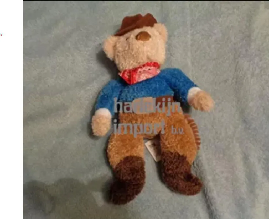 Ours Harlequin Cowboy peluche multicolore douce avec chapeau marron