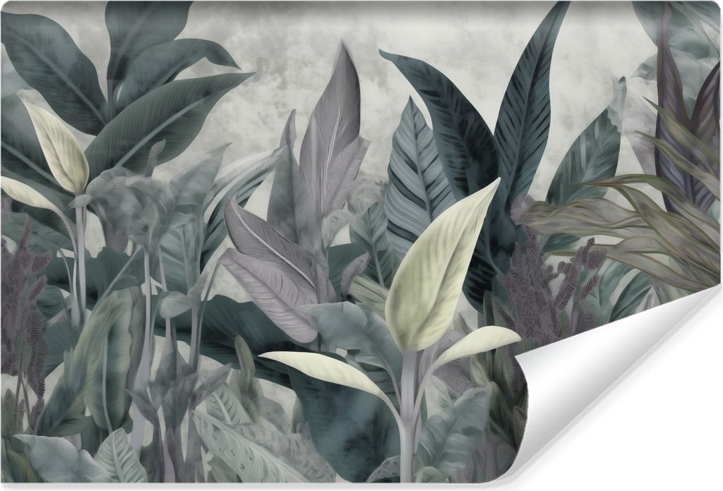 Muralo Selbstklebende Fototapete tropische BLÄTTER Pflanzen Beton Wanddeko 208 cm x 146 cm