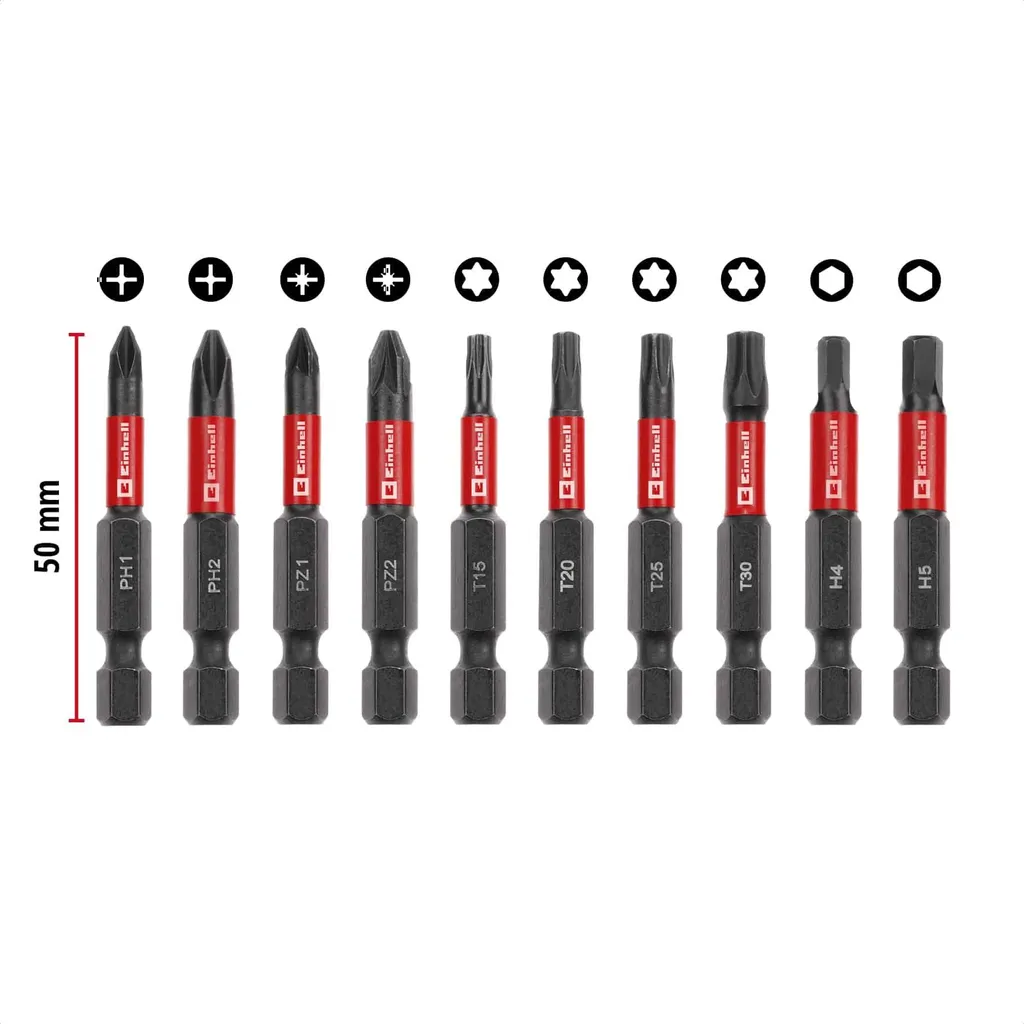 Einhell Impact Bit Set 10 Pezzi 118653 - Inserti Professionali S2 1/4 - 9