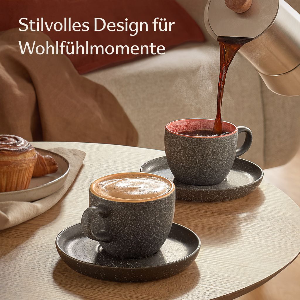 Cosumy Cappuccino Tassen mit Untertassen 4er Set Bunt