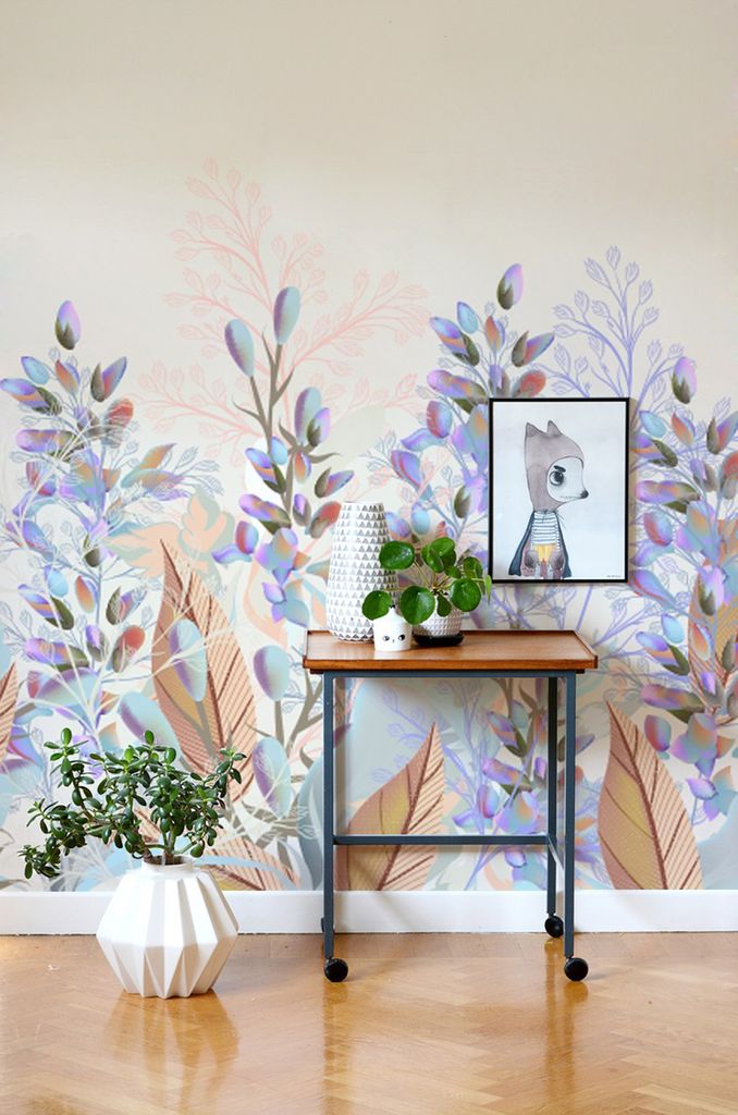 Coloray Fototapete 290x290 cm Latextapete Magicstick - Pastell verlässt Weinlesefeldblumen