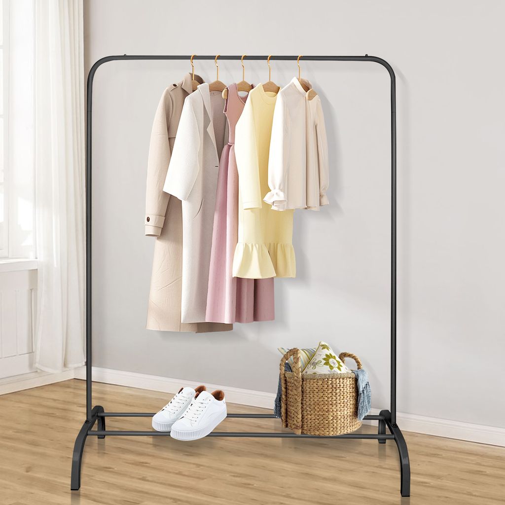 Kleiderständer 110cm Metall Kleiderstange mit Untergestell Garderobenständer für Schlafzimmer Schwarz