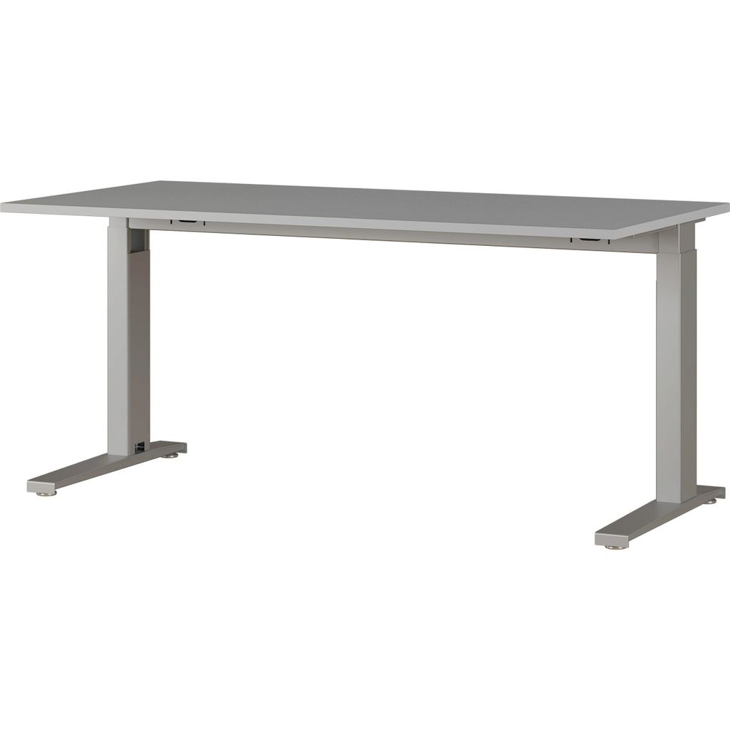 bümö Andratx höhenverstellbarer Schreibtisch 160x80 cm in Lichtgrau, Gestell: Silber - PC Tisch für's Büro manuell höhenverstellbar, Computer...