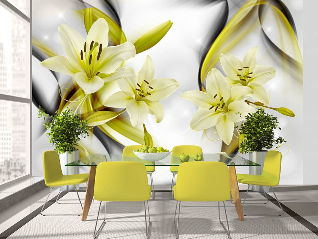 Vlies Fototapete Blumen Lilien 400x280 cm Tapeten Wandtapete XXL grün grau weiß b-A-0267-a-d