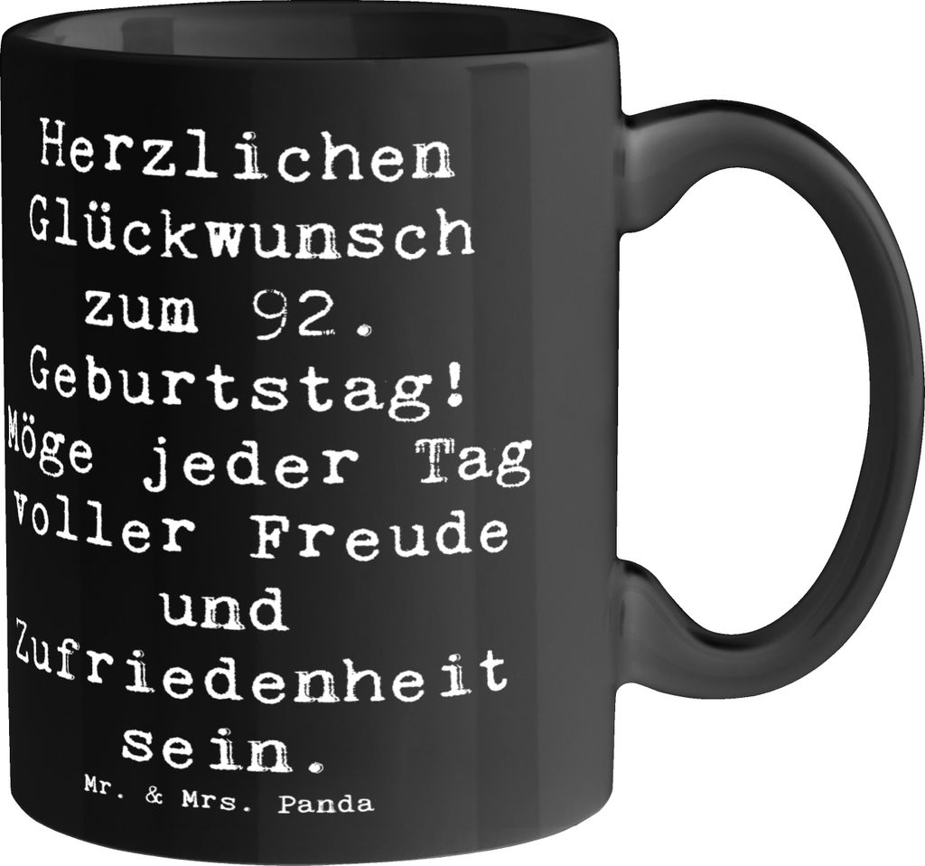 Mr. & Mrs. Panda Becher Spruch 92. Geburtstag Freude - Schwarz - Geschenk, Tasse, Geburtstagsgeschenk, Kaffeetasse, Lebensreise, kaffeebecher bedru...