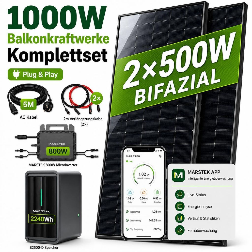 Balkonkraftwerk 1000W mit 2,24kWh Speicher, Marstek Produktbild 