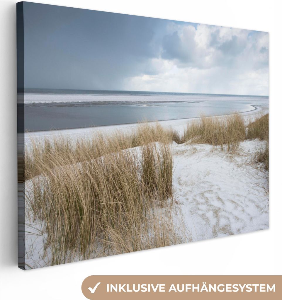 MuchoWow - Leinwandbilder - Nordsee - Dünen - Wasser, Wandbild, Wanddeko Bilder Wohnzimmer, 40x30 cm