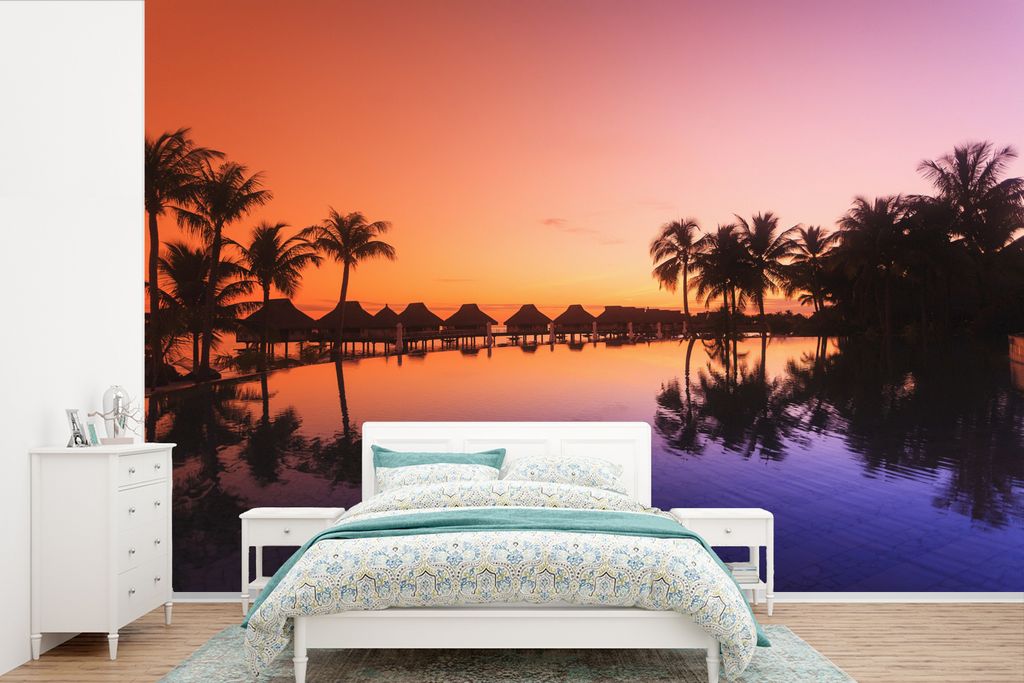 MuchoWow Fototapete für Wohnzimmer oder Schlafzimmer Wandtapete Vinyl Motivtapete Schöner Himmel über Bora Bora - 525x350 cm - Das Hintergrund...