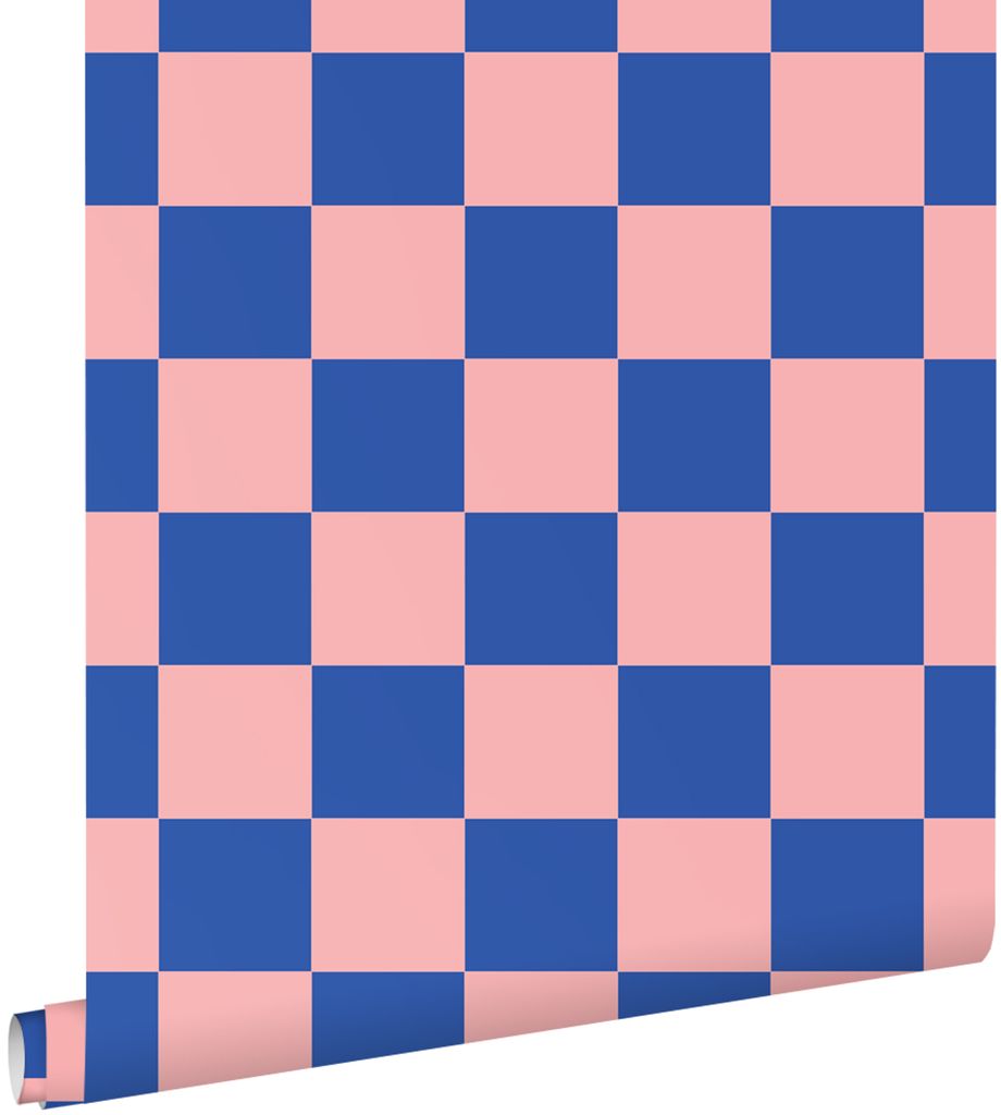 ESTAhome Tapete Karomuster Rosa und Königsblau 53 cm x 10.05 m