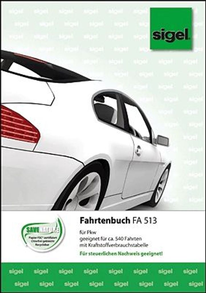 SIGEL FA513 Fahrtenbuch, für Pkw, mit Klammerheftung, A5, Produktbild 