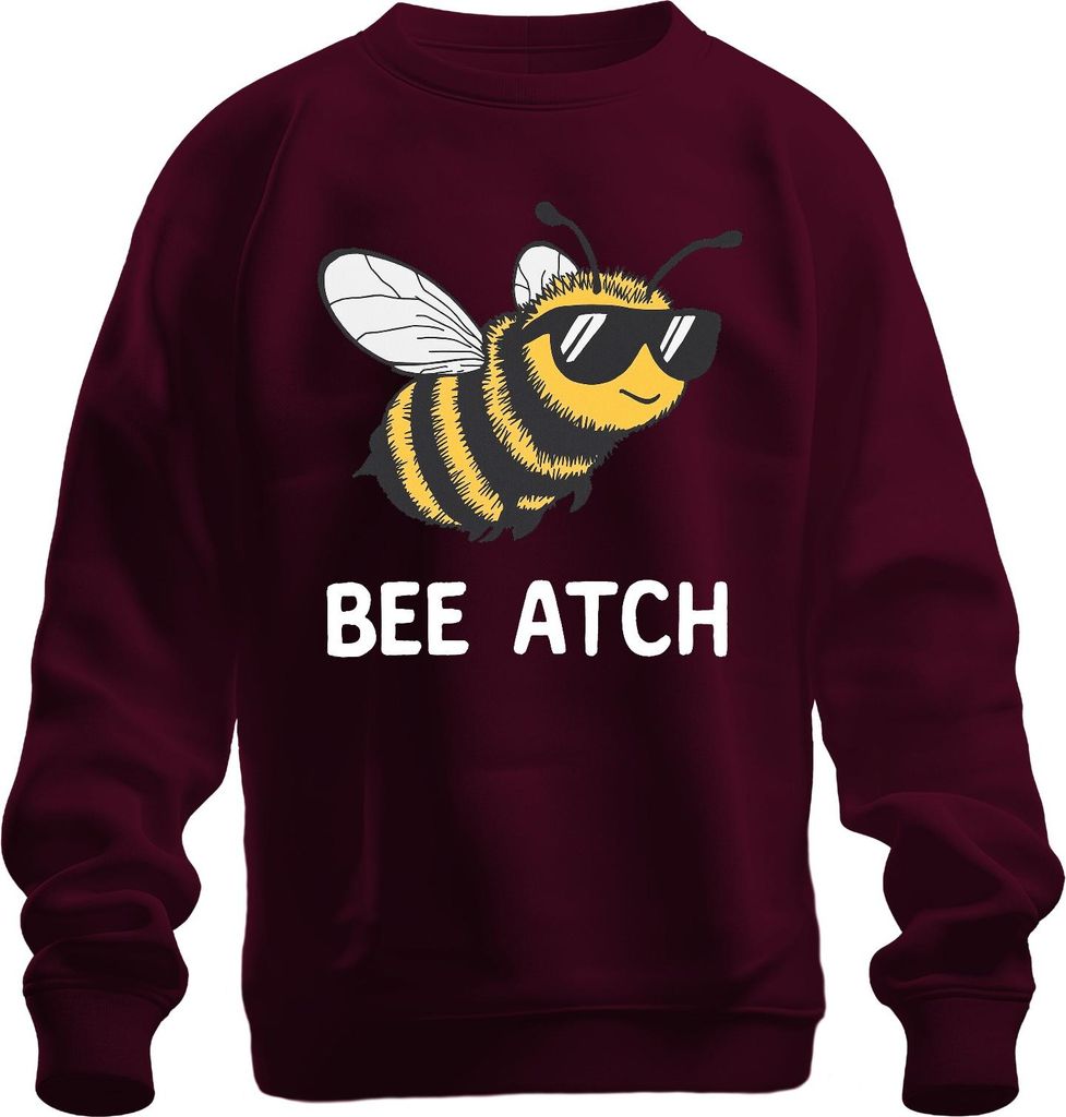 BEE ATCH coole Biene mit Sonnenbrille lustig Humor Geschenk Retro Uni Sweatshirt Pullover, Burgundy, 3XL