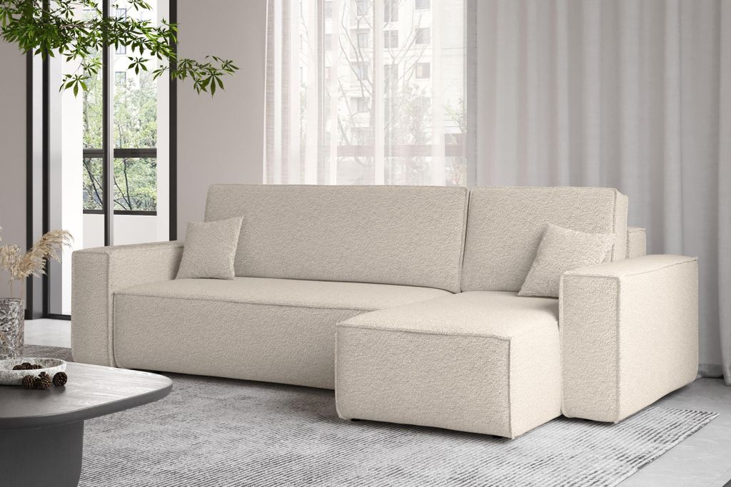Kaiser Möbel Ecksofa mit schlaffunktion und bettkasten, Ecksofa L-Form, Eckcouch L-Form BEST stoff Abriamo Rechts Beige