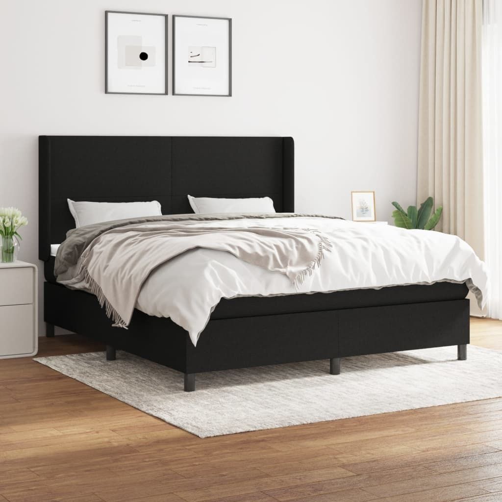 The Living Store Boxspringbett mit Matratze Schwarz 160x200 cm Stoff