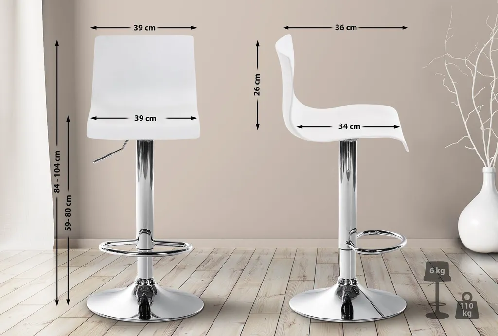 Tabouret de bar CLP Hover en plastique blanc et métal chromé robuste - 2