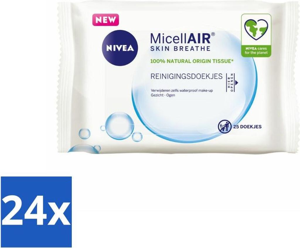 NIVEA – Reinigungstücher – 3-in-1 Mizellentücher – Entfernt wasserfestes Make-up – 25 Tücher - Vorteilspack - 24 Stücke
