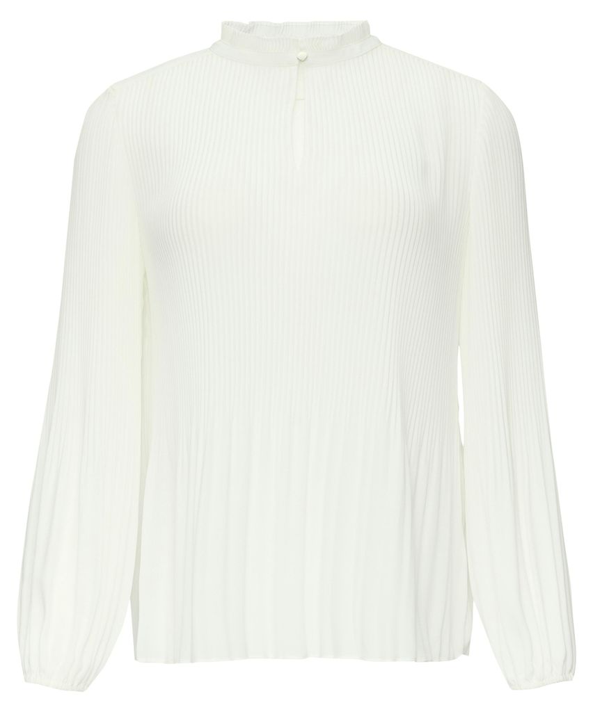 s.Oliver Crêpe Bluse Damen Langarm plissiert Stehkragen mit Knopf Regular Fit