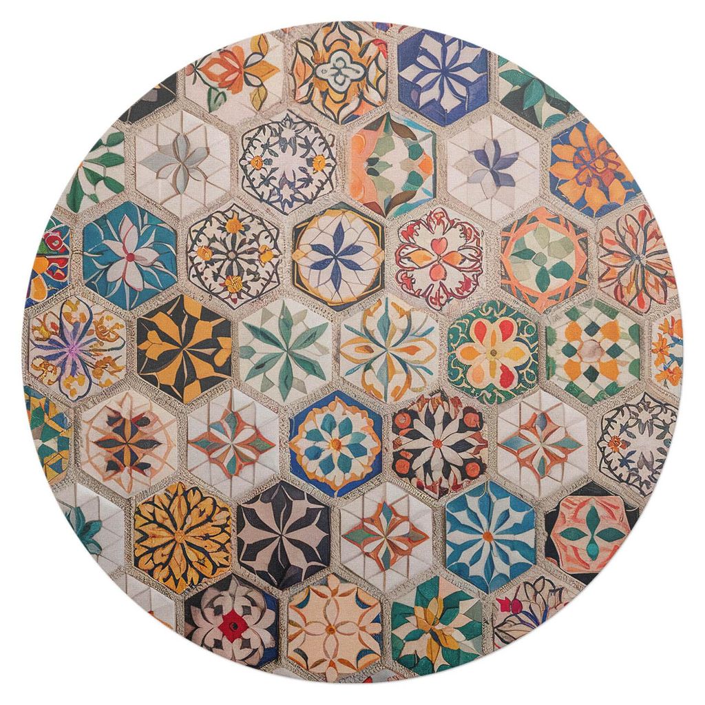 Blumenmosaik – Bodenschutzmatte – Stuhlunterlage – Bürostuhlmatte – Rutschfeste Bodenmatte – Schutzmatte für Hartboden – fi 100 cm