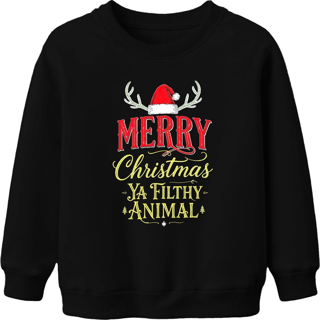 Merry Christmas Ya Filthy Animal Weihnachten Kevin Allein Zuhaus Uni Kinder Sweatshirt Pullover, Schwarz, 104
