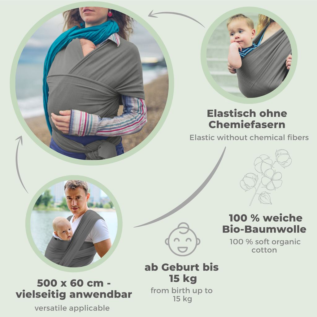 Babytragetuch 100% Bio-Baumwolle Babytrage Tragetuch Sling Bis 20 kg Neugeborene 