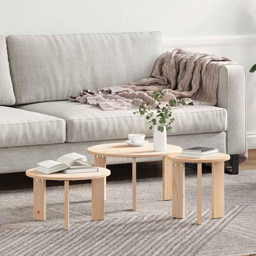 Couchtisch 3 pcs Natürlich 47,5 x 47,5 x 27 cm Massivkiefer, Couchtische Design Möbel Neu