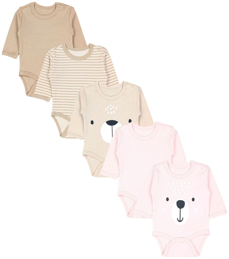 TupTam Langarmbody 5er Set - 100% Baumwolle, , Farbe: Tiergesichter Beige Rosa Punkte Streifen, Größe: 92