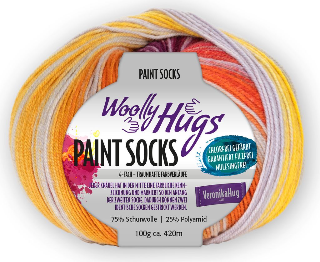 Woolly Hugs PAINT SOCKS 100 g 4-fach Sockenwolle mit traumhaftem Verlauf Farbe 200 - gelb/orange