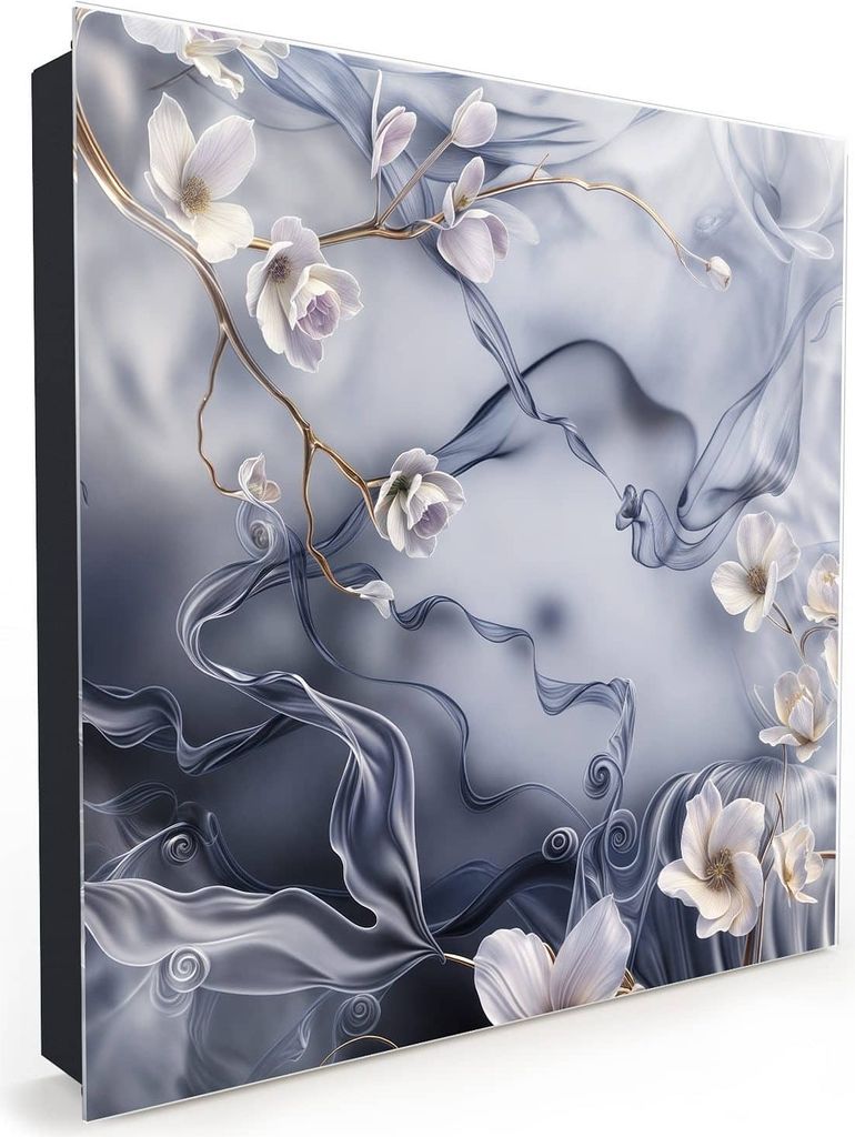 Nachbildung-Schlüsselkasten, Magnetpinnwand und Memoboard mit Glasfront Motiv Blumenwellen On Silk